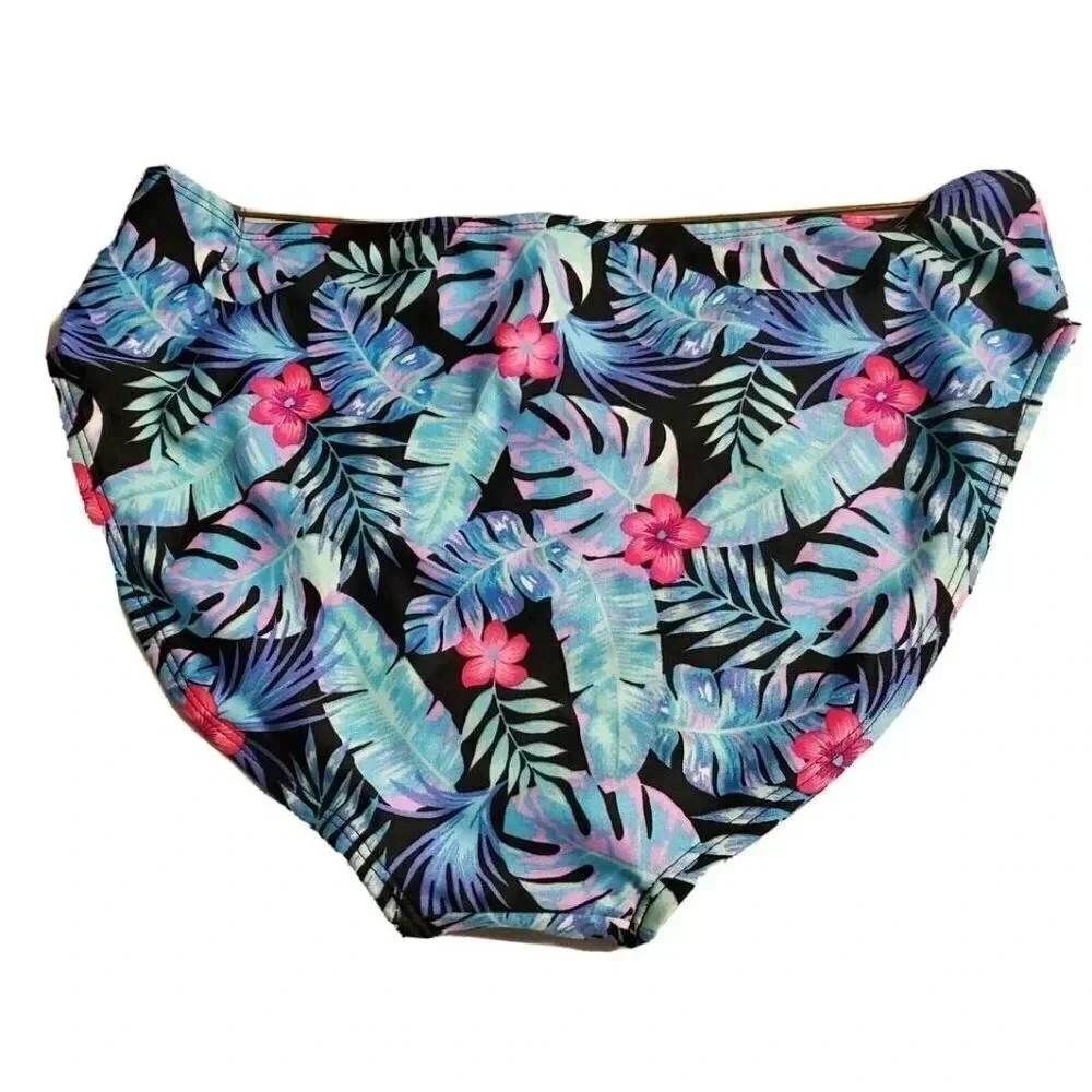 More Than Magic Bikini Bottom Girls XXL 18 Swim Black Teal Floral‎ New